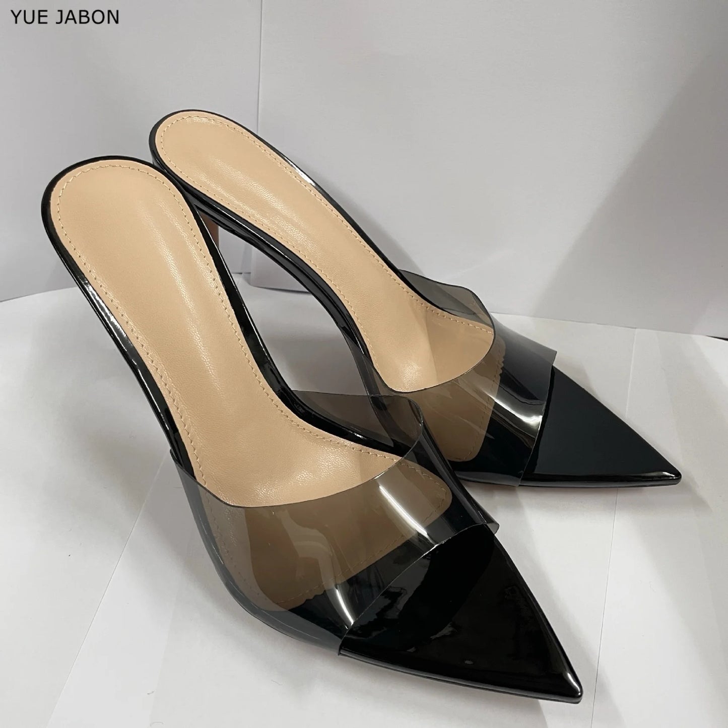 CLARO — Crystal-Clear PVC Mule Heels