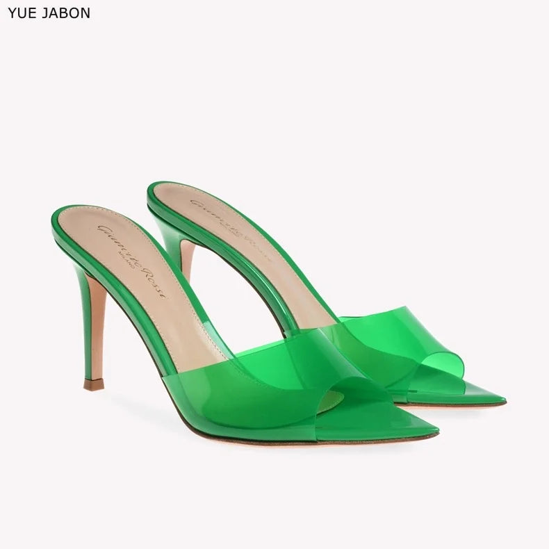 CLARO — Crystal-Clear PVC Mule Heels