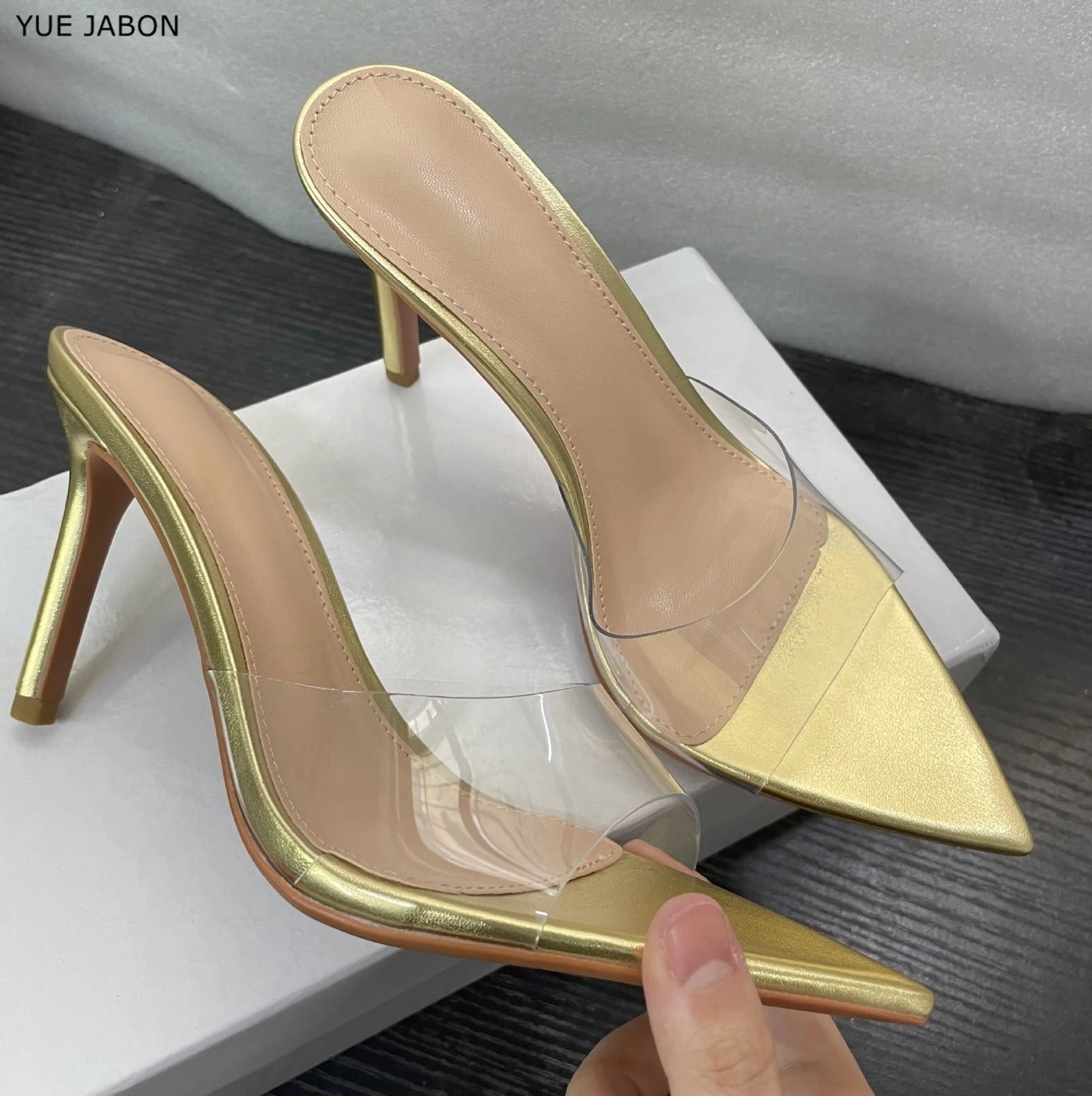 CLARO — Crystal-Clear PVC Mule Heels