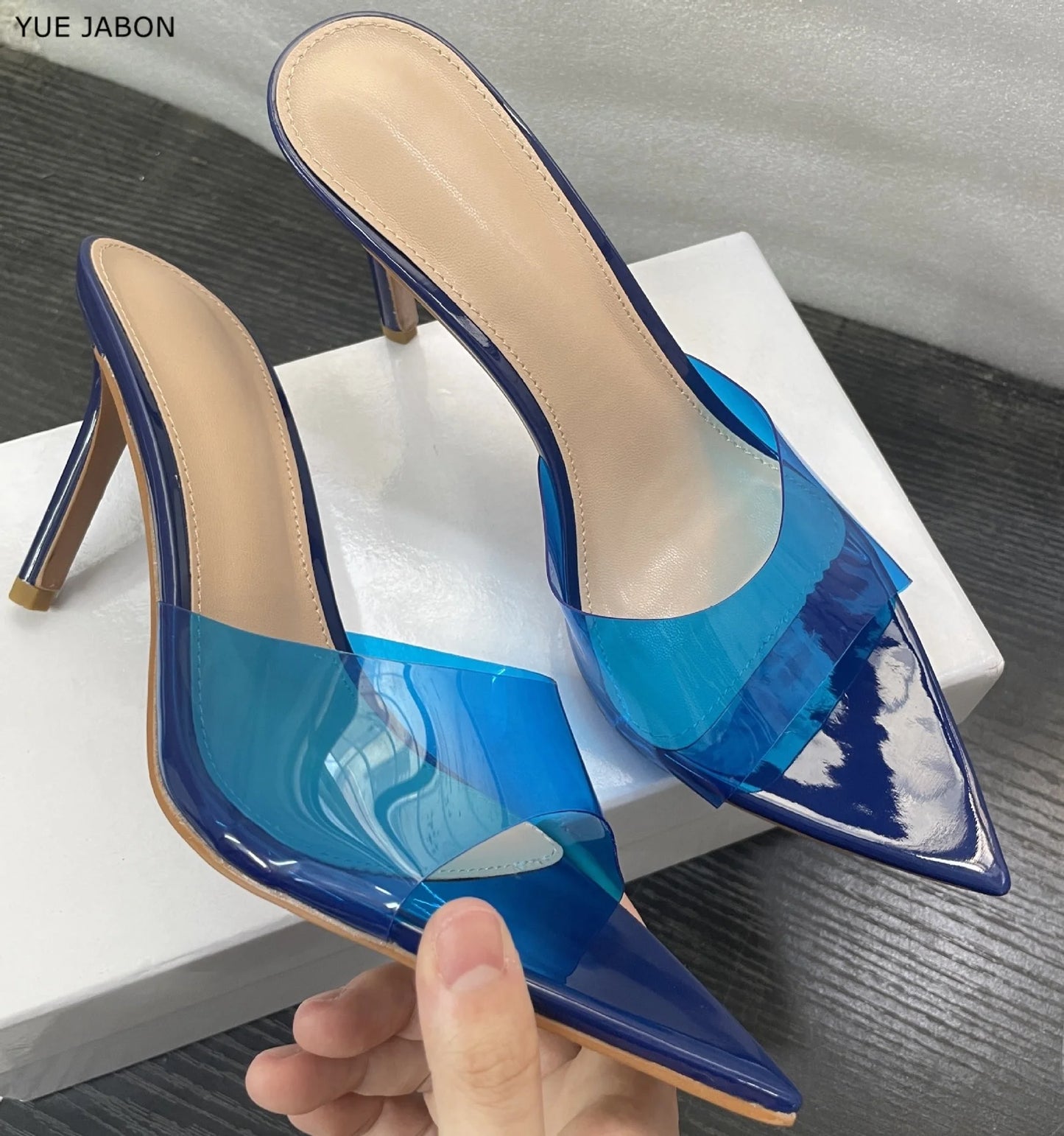 CLARO — Crystal-Clear PVC Mule Heels