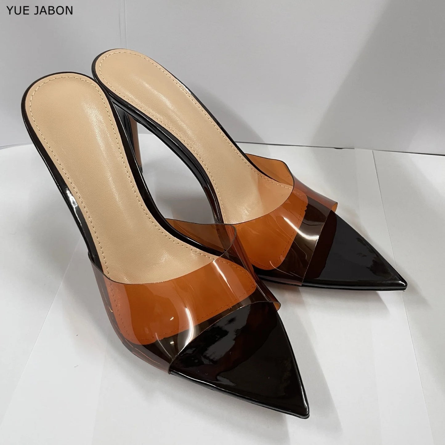 CLARO — Crystal-Clear PVC Mule Heels