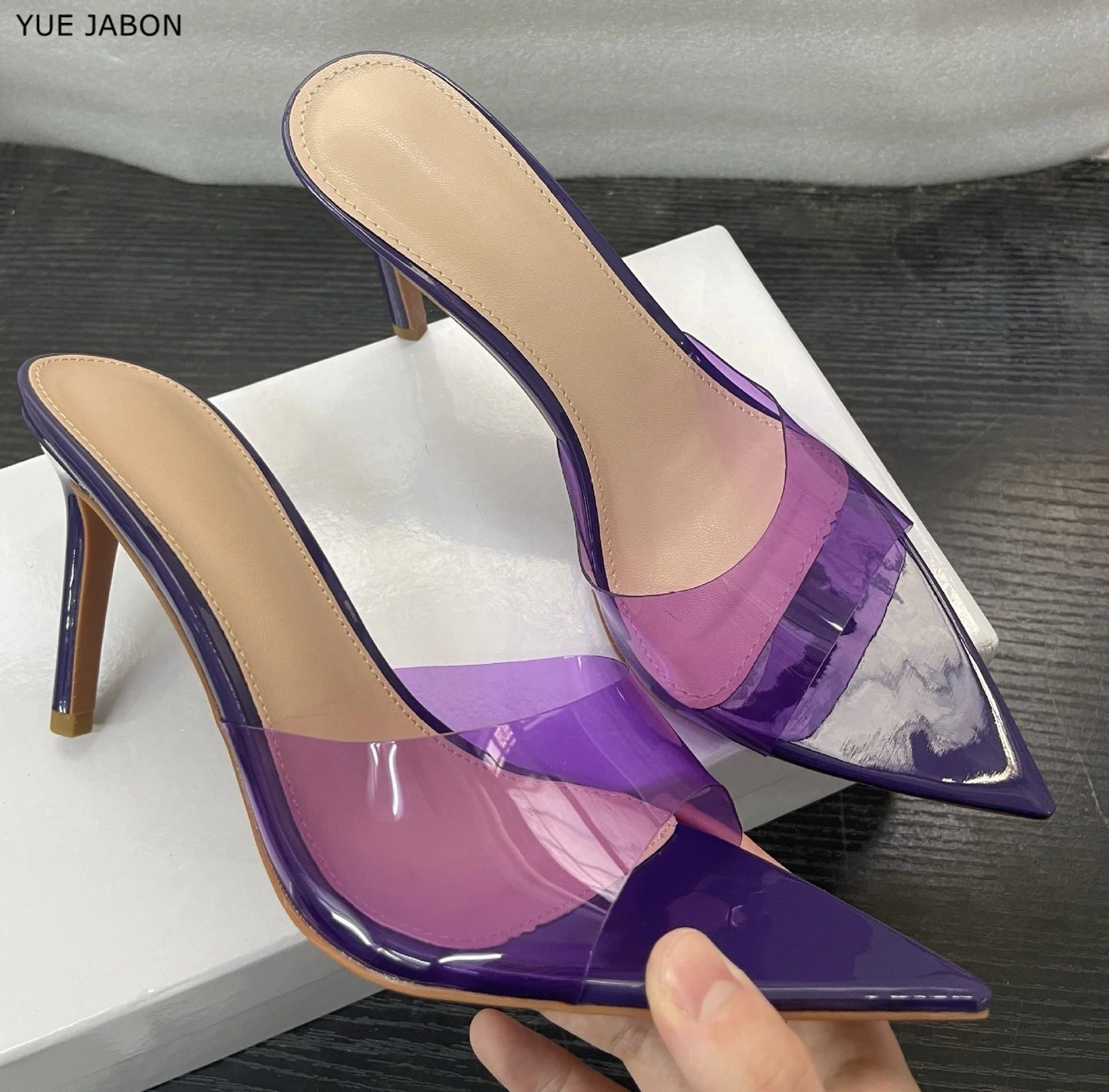 CLARO — Crystal-Clear PVC Mule Heels
